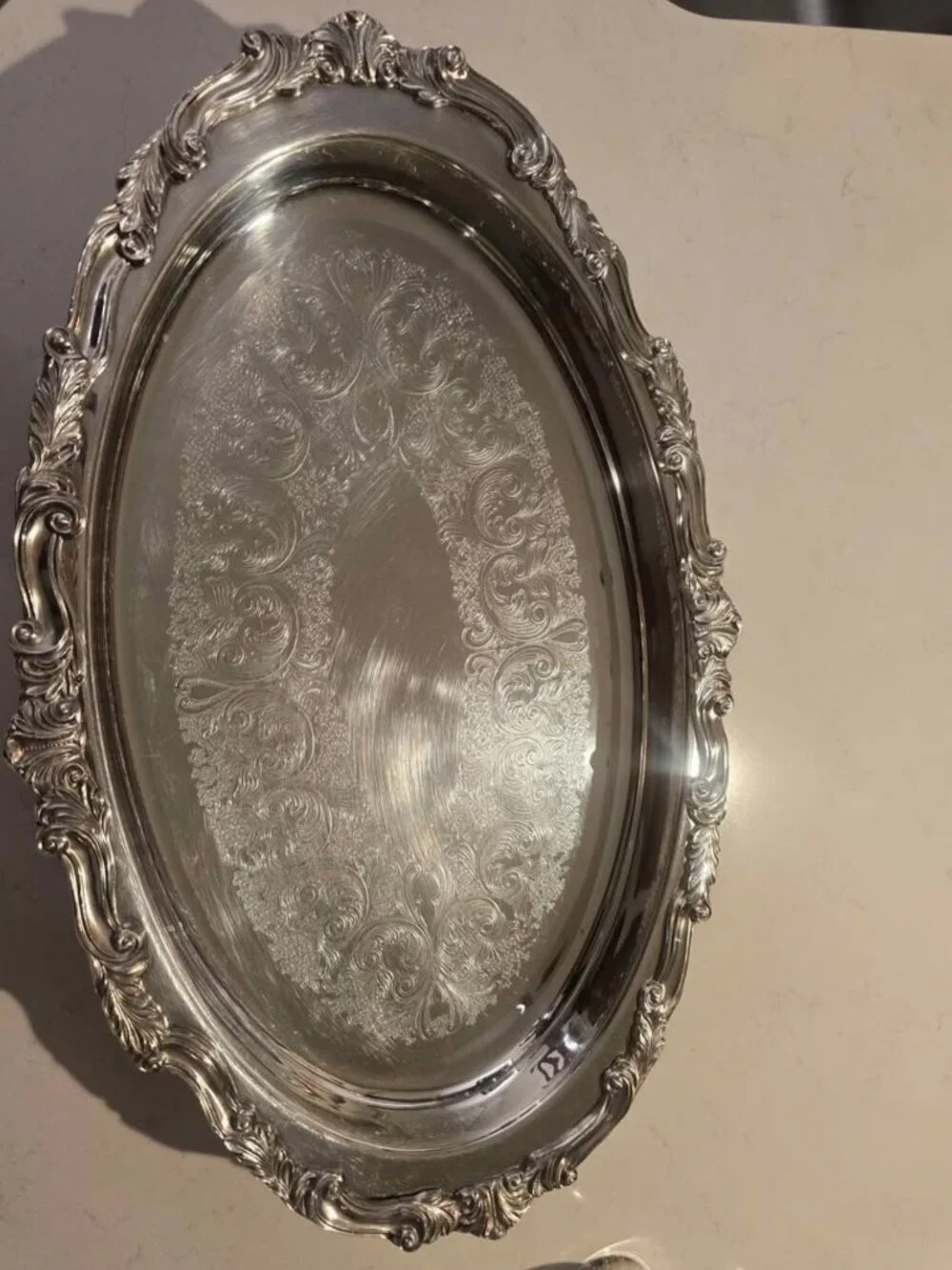 vintage kirk Silver Plated Footed Serving Tray and 3 cups.